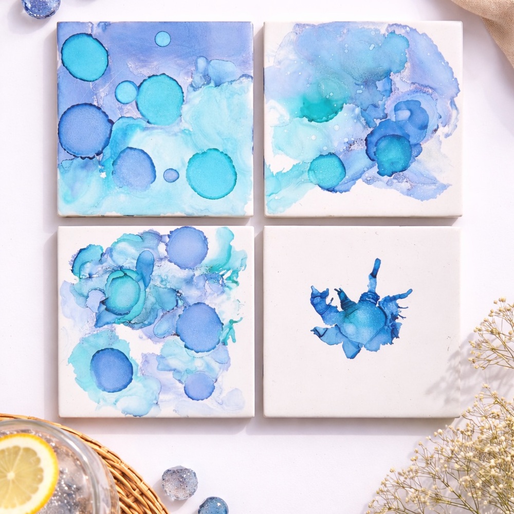 Blue and White Abstract Art Coasters